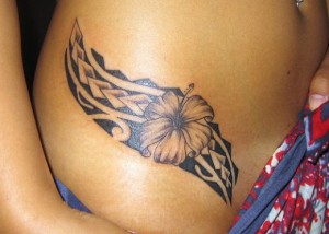 Black Flower Pantyline Tattoo